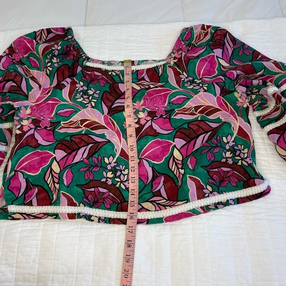 Cynthia Rowley Floral Off-Shoulder Linen Top - Pink and Green Size Large. - Picture 8 of 10